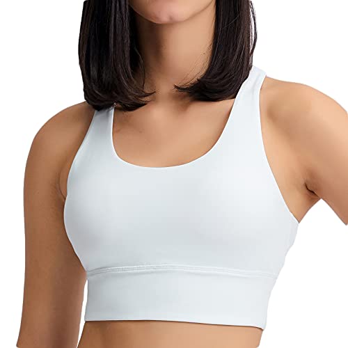 Lemedy Mesh Open Back Sports Bras for Women Racerback Padded Yoga Crop Tank Top (White, L)