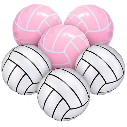 Image of 6pcs 18 inch Pink White Volleyball Balloons Volley Ball Balloons for Girl Sports for Volleyball Birthday Party Decoration Volleyballs Baby Shower Senior Night Party Decor Girl Sports Theme Party