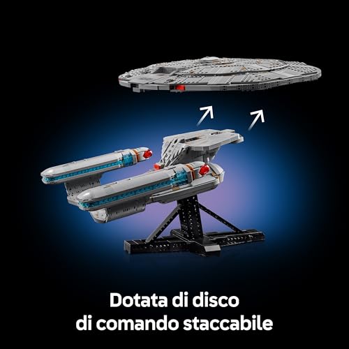 Icons Star Trek: U.S.S. Enterprise NCC-1701-D - Kit di Modellismo da Esposizione per Adulti - 2 Shuttlepod, Funzione di Separazione e 9 Minifigure incl. Jean-Luc Picard - Regalo per Fan - 10356 - Lego - Immagine 3
