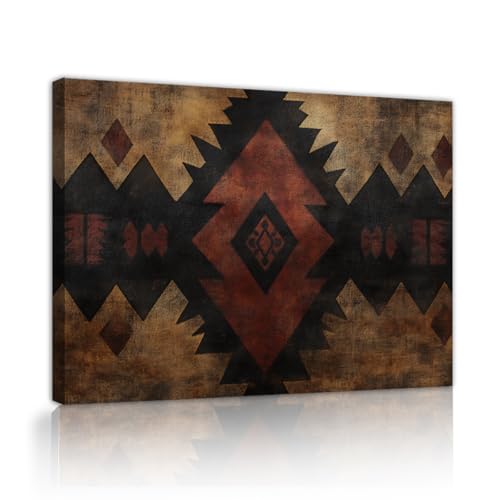 Peinture murale encadrée en toile aztèque Via Vela rouge et noire pour chambre 45x60cm