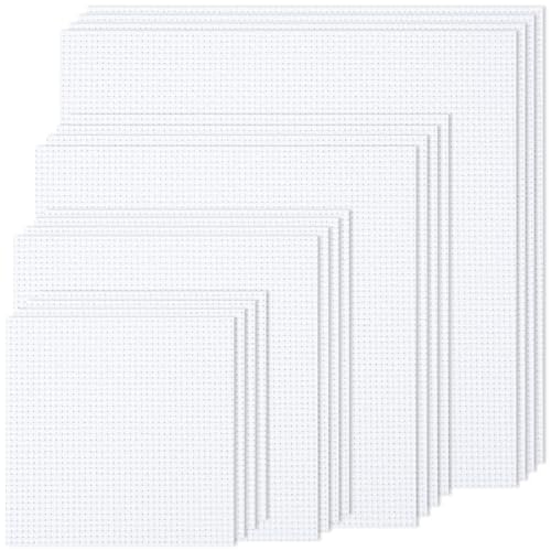Image of MYFAMIREA 16PCS Cross Stitch Fabric, 4 Sizes White Aida Cloth 14 Count Craft Embroidery Cloth Classic Reserve Cross Stitch for Home DIY Handmade Needlework Embroidery Decoration, 5.9 to 11.8 inch