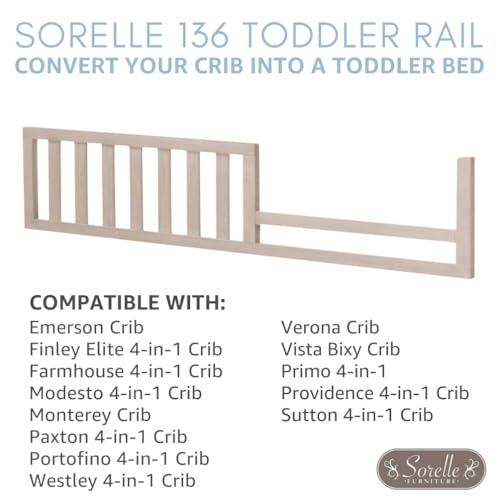 Image of Sorelle Furniture Toddler Rails and Full-Size Bed Adult Rails, Sorelle Wood Bed Rail & Crib Conversion Kit, Converts Sorelle Furniture Crib to Toddler Bed and Full-Size Bed, # 136 - Stone Gray