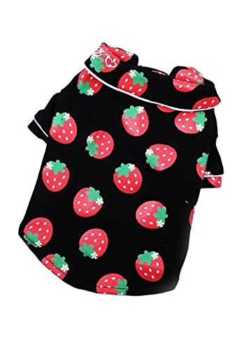 Dog Shirt Strawberry Duck Pattern Snap Closure Collared Neck Puppy Small Doggie Comfortable Soft Touching For Bichon Summer (Size : Black Strawberry_L) #TOP11