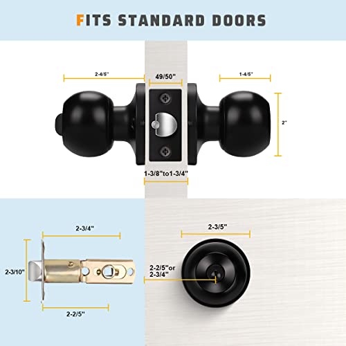 Knobwell 6 Pack Door Knob With Lock And Key (Keyed Alike), Keyed Entry Door Knobs Door Knob Lock, Exterior Door Knobs Front Door Knob With Matte Black Finish #TOP4