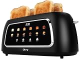 Olvy T-40T Toaster mit langen Schlitzen – 1500 W, LCD-Touch-Display mit Timer, 6 Bräunungsstufen, Auftau- & Aufwärmfunktion, Krümelschublade, 4-Scheiben Toaster für gleichmäßiges Toasten