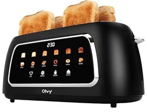 Olvy Premium Toaster mit LCD-Display & Timer – Extra Breite Schlitze (Auftauen/Aufwärmen) – 6 Programs – Black – 1500W