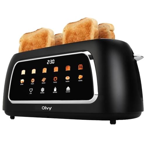 Olvy Premium Toaster mit LCD-Display & Timer – Extra Breite Schlitze (Auftauen/Aufwärmen) – 6 Programs – Black – 1500W