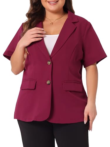 Agnes Orinda Plus Size Casual Blazers for Women Short Sleeve Notched Lapel Button Work Office Blazer Suit Jacket2