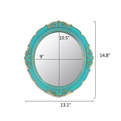 Eaoundm 13.1 X 14.8 Inchs Decorative Wall Mirror,Vintage Hanging Mirrors For Bedroom Living-Room Dresser Decor Oval (Blue) #TOP3