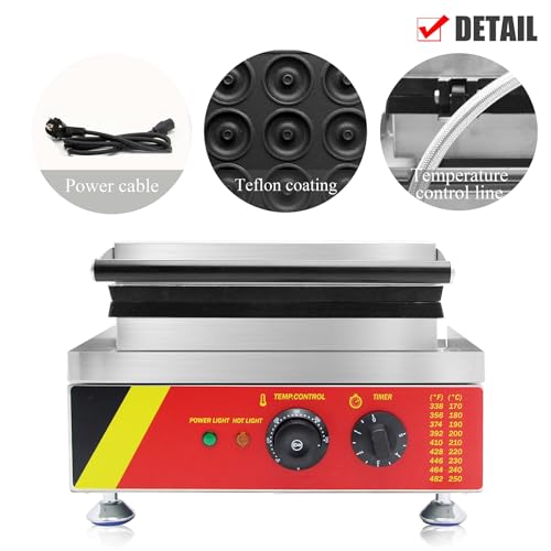 Produttore di waffle commerciale, controllo del temp di 1600W, piastre antiaderenti, forme di cane di mais 6 forme veloci, costruzione dell'acciaio inossidabile, design facile pulito per uso domestico