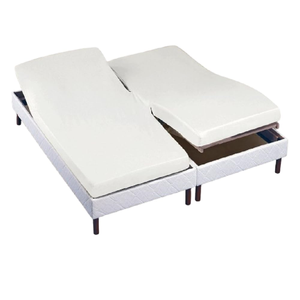 Drap Housse Blanc 2x70x190 cm – Spécial Lit électrique articulé – Coton Doux et Résistant – Maintien Parfait pour Lits Jumeaux