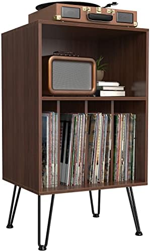 iyrany Record Player Stand, Turntable Stand with Record Storage, Vinyl Record Storage Cabinet with Metal Legs, Record Player Table Holds Up to 150 Albums for Living Room, Bedroom, Office, etc (Brown)