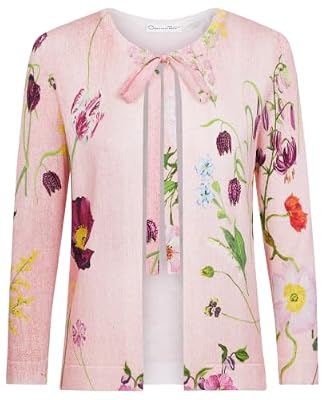 Oscar De La Renta, Mixed Botanical Tie-Neck Cardigan, L