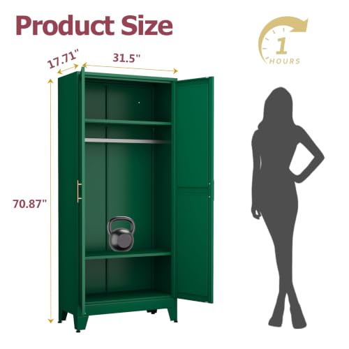 Image of GAIOUS Metal Wardrobe Cabinet with Hanging Rod, Clothing Storage Cabinets