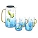 Navaris Caraffa Acqua 1,55l con 4X Bicchieri 300ml - Set Brocca Termica in Vetro Borosilicato - Coperchio in Silicone - Bibite Calde e Fredde - Blu