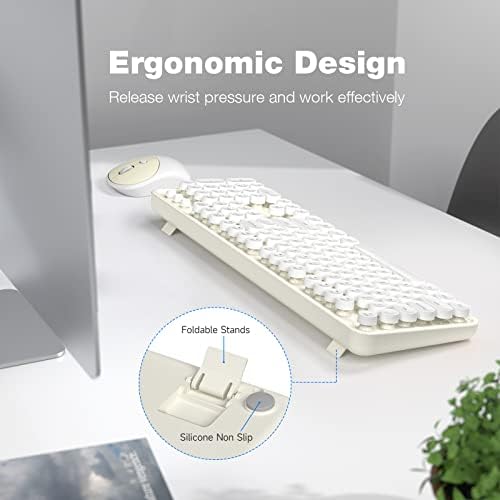 Atelus Wireless Keyboard and Mouse, Typewriter Full Size Keyboard with Number Pad and 2 in 1 USB Connected Mouse for Windows 7/8/10, Laptop, Desktop, PC, Computer (Off-White) - 4