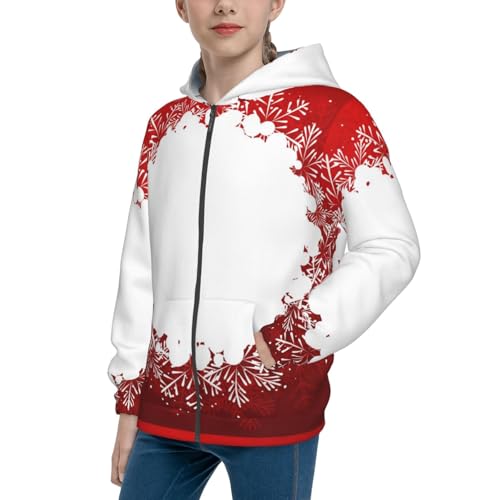 Winter Christmas Snowflake Kids Pullover Hoodies Boys Zip Up Sweatshirts Girls Athletic Clothes with Pocket