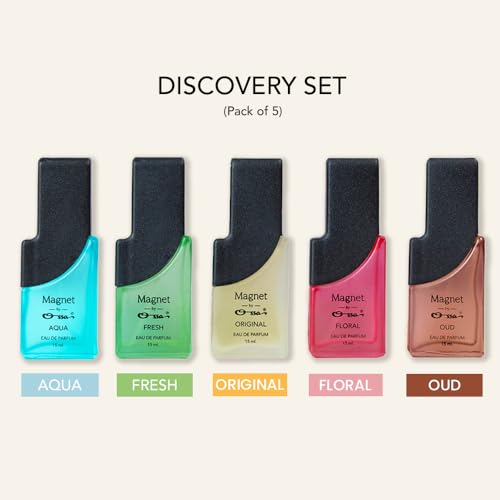 Image of Ossa Magnet Discovery Set Eau De Parfum For Men & Women, 5 x 15ML (75ML) | Aqua, Fresh, Original, Oud, Floral Premium Fragrance Gift Set | Long Lasting Perfume Gift Set for All Occasion & Daily Use