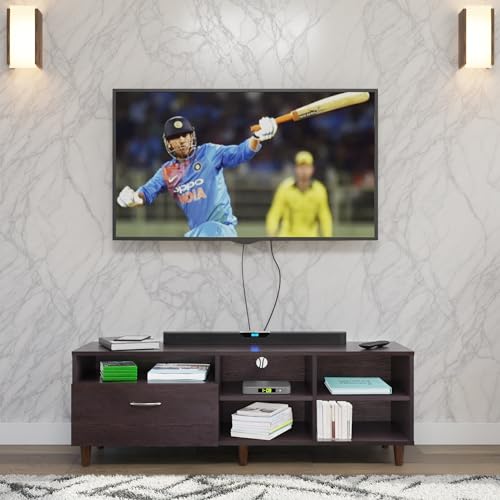Image of VIKI Modern TV Unit for Living Room | Engineered Wood TV Cabinet with 1 Drawer Storage & 3 Open Shelves, Set Top Box Stand, Entertainment Unit, 140W x 48H x 40D cm | DIY | 1 Year Warranty (Wenge)