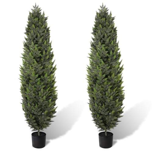 MDAL 5ft Artificial Topiary Trees Beautiful Realistic Faux Cedar Pines UV Protection for Indoor Outdoor Front Porch Decorate- Set of 2 by MDAL - Used condition - US$137.06