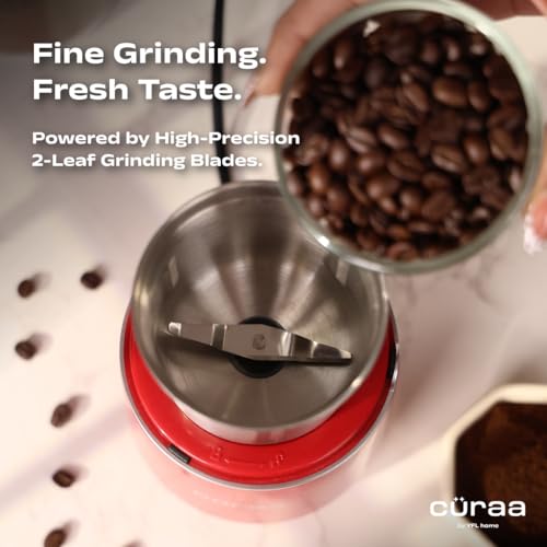 Image of Curaa AroMix Electric Spice Grinder by Chef Sanjyot Keer | 300W Copper Motor | Dry Spice, Coffee Bean & Herb Grinder | 2-Leaf Stainless Steel Blade | Detachable SS Jar | 300ml | 1 Year Warranty