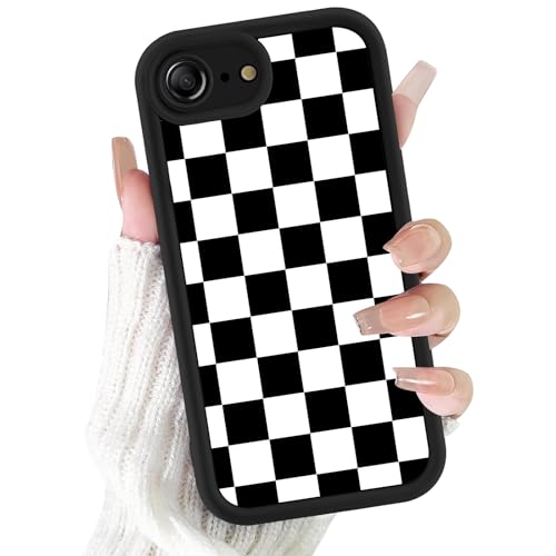 Vulfwela for iPhone 16e 6.1'' Black White Gingham Checkered Phone Case, Retro Trendy Pretty Plaid Cool Design Phone Cover Shockproof Bumper Drop Protective Case for Girls Women