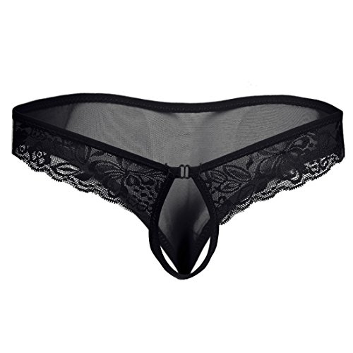 AGJGFM Men's Open Front Hole Lace Sissy Panties Girly Ruffled Knickers Underwear Black3