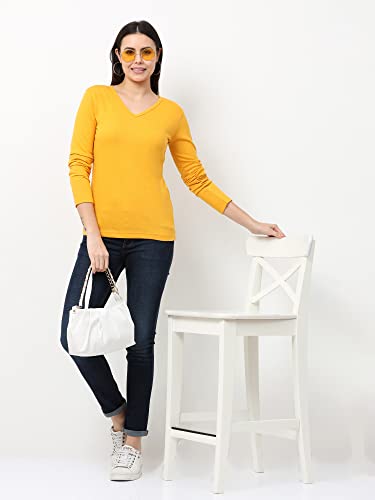 Image of Wafaa Women's Cotton Plain V Neck Full Sleeve T-Shirt