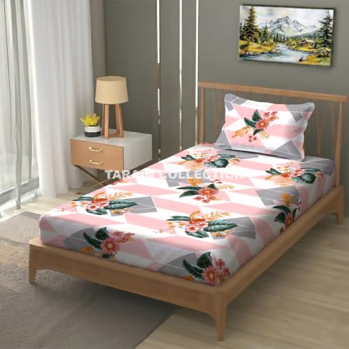 Image of Single Flat Bedsheet 60 x 90 Inch with 1 Pillow Cover, Cotton Blend Soft Breathable Bed Sheet Set for Single Bed, Lightweight Comfortable Bedding for Home Guest Room Daily Use