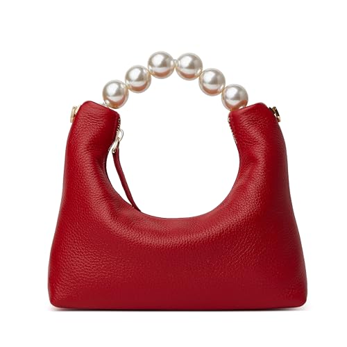 Image of DORIS&JACKY Small Top Handle Clutch Purse for Women, Designer Evening Bag With Pearl Tote Handle and Chain Strap