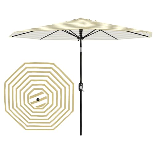 Garvee 9FT Outdoor Patio Umbrella 8 Sturdy Ribs Outdoor Table Umbrella with Crank Lift & Push Button Tilt - UV Protection Waterproof Market Umbrellas