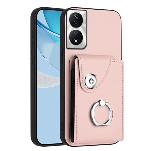 Étui pour Honor X7B avec anneau de support et housse en cuir antichoc rose