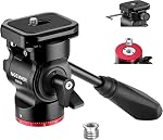 NEEWER Tilt de tête de tube de trépied avec plaque de libération rapide de type Arca et poignée, tête de panorama métallique avec base à échelle (⌀37mm) pour caméra vidéo compacte DSLR Caméra, Chargez jusqu'à 6.6lb, GM24 (Rouge)