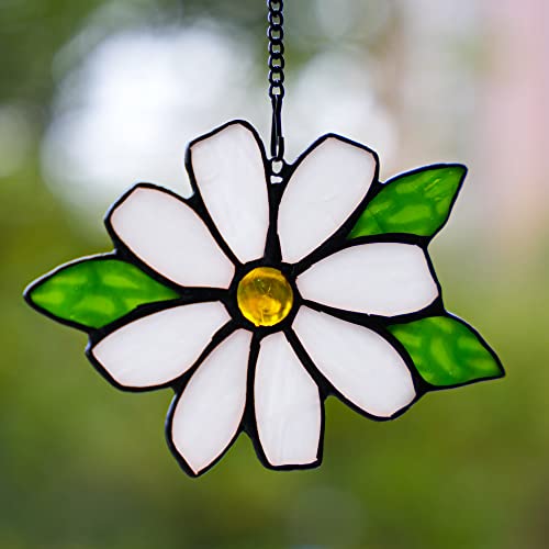 Boxcasa Daisy Flower Stained Glass Suncatcher,Stained Glass Window Hanging Daisy Flower Gift For Women,Handicrafts Suncatcher For Window Decoration For Mom Grandma Nana Aunt #TOP3