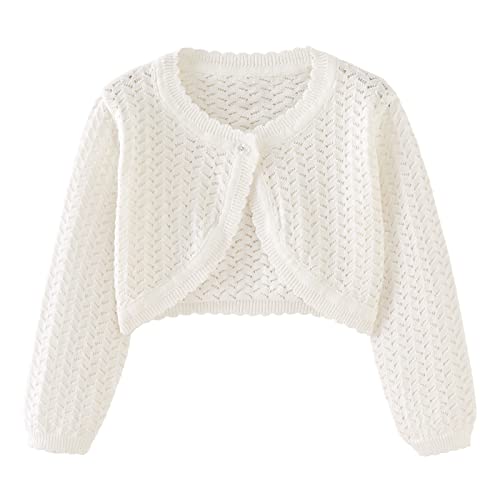 Girls Cardigan Sweaters Knitted Bolero Shrug Kids Long Sleeve Dress Up Button Closure Jacket Tops Baby Toddler White #TOP27