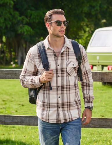 COOFANDY Mens Sherpa Lined Flannel Jacket Long Sleeve Plaid Fleece Lined Jackets Coats Outdoor Dark Brown Medium - image 8
