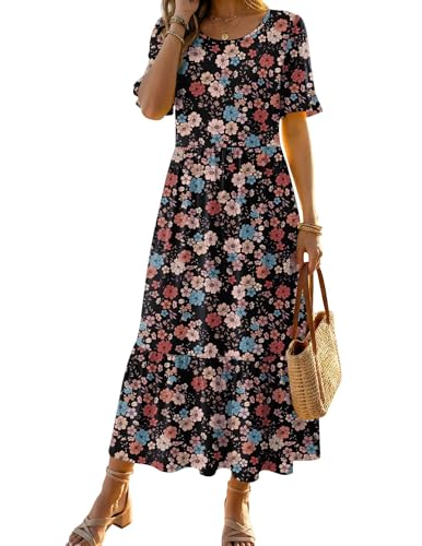 Image of Zeagoo Womens Summer Dresses 2026 Casual Midi Dress Flowy Sundress Ruffle Short Sleeve Tiered Dresses A Line Boho Dress