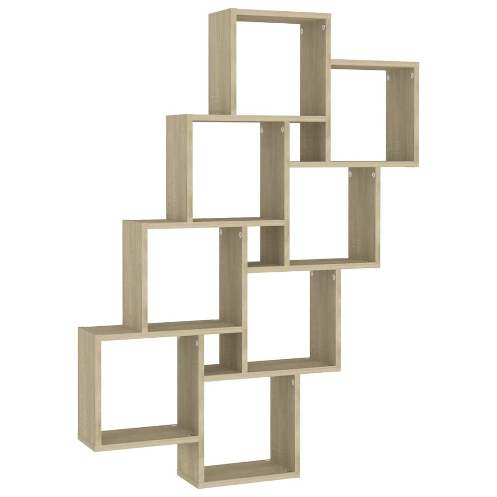 vidaXL Estante Cubo de Pared Repisa Flotante Balda Salón Sala de Estar Estudio Exhibición Colgante Decoración Contrachapada Roble Sonoma 90x15x119 cm