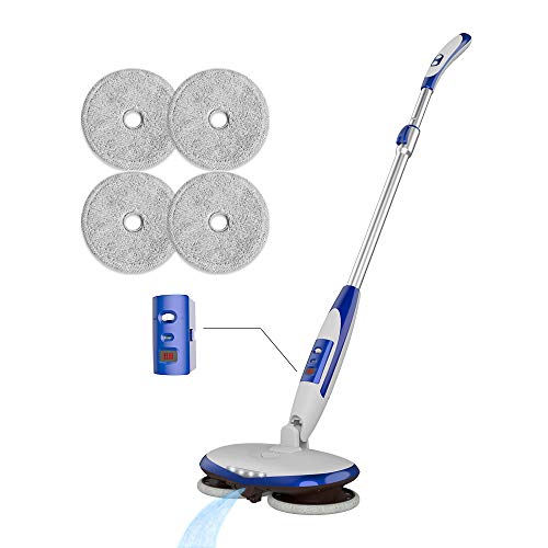 GOBOT Cordless Electric Mop with Motorized Dual Spin Mopheads, Built-in 250ml Water Tank for Spray Water & Floor Cleaner/Polishes Liquid, LED Headlight, Detachable Battery, Great for Hardwood & Tile