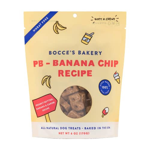 Bocce's Bakery Pb Banana Chip Recipe Treats For Dogs, Wheat-Free Everyday Dog Treats, Real Ingredients, Baked In The Usa, All-Natural Soft & Chewy Cookies, Peanut Butter, Bananas, & Carob, 6 Oz #TOP4