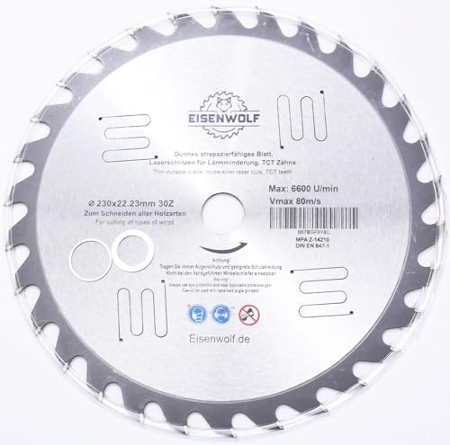 230 x 22,23 mm Hoja de sierra circular para madera con 30 dientes TCT inclinados