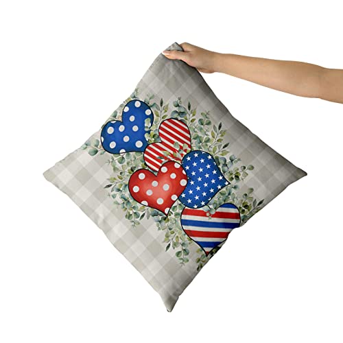 4Th Of July Polka Dot Stripes Throw Pillow Covers 16X16 Inch Blue Red Love Hearts Buffalo Plaid Leaves Pillow Cases American Independence Memorial Day Patriotic Decorations For Room Couch Porch Set 2 #TOP7