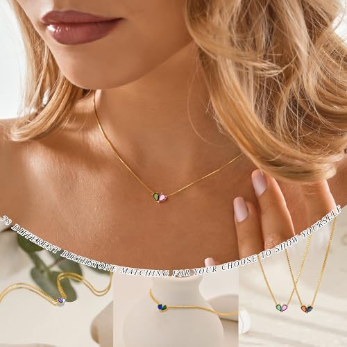 Birthstone Necklace for Women Dainty Gold Necklace with 2 Birthstone Christmas Stocking Stuffers Teen Girl Gifts Trendy Stuff Birthday Gift Moms 2025 Graduation Gift Adjustable Anniversary Jewelry for Daughter Girlfriend Friend