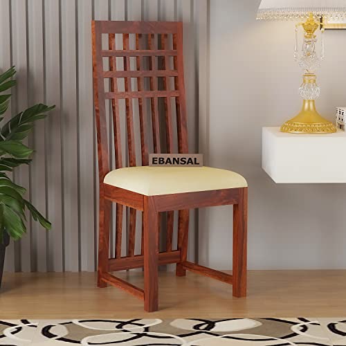 Image of Kuber Wooden Dining Chairs Set of 2 for Kitchen & Dining Room, Chairs with Cushion, Two Seats, Solid Sheesham Wood, Honey Finish