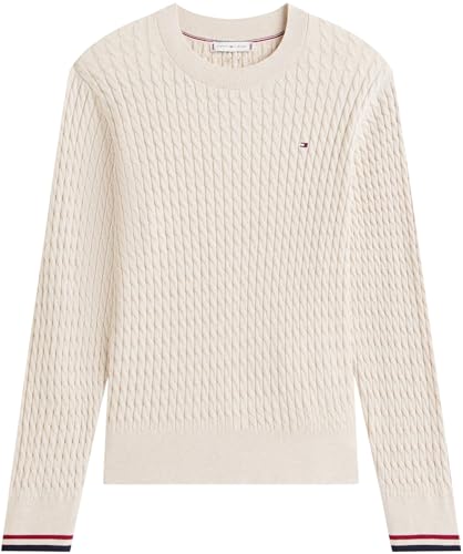 Tommy Hilfiger Damen Pullover Cable Fine Zopfstrick, Beige (Htr Oatmeal Gs Tipping), XL – Ansicht 5