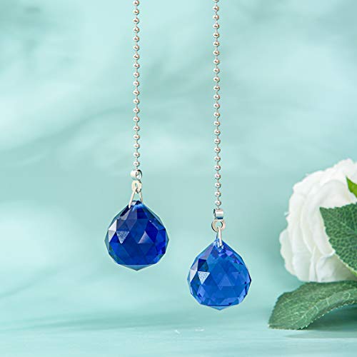 Image of Ceiling Fan Pull Chain, 2pcs 30mm Diameter Prism Ball Extension Chains with Decorative Light Bulb and Fan Cord (Blue