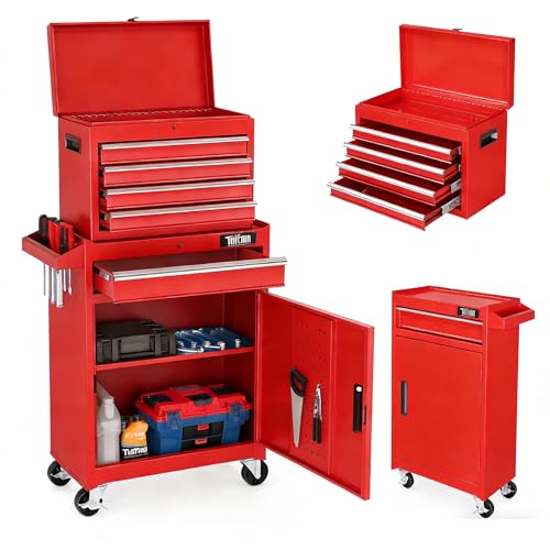 TUFFIOM 5-Drawer Rolling Tool Chest, Tool Storage Cabinet w/Drawers, Lockable Wheels, Detachable Top...