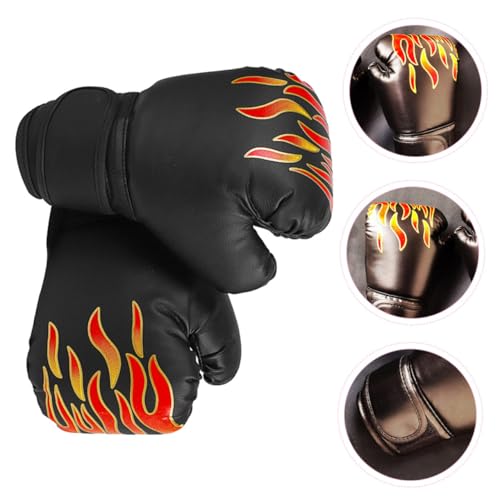 Guantes de boxeo para niños de 6oz en poliuretano negro con diseño de llama para sparring 3