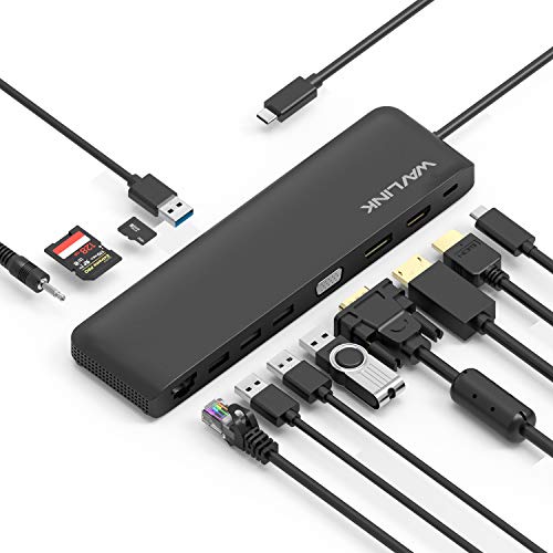 WAVLINK USB-C ドッキングステーション 12-in-1ハブ 4K HDMI プルディスプレイType-Cアダプター、ディスプレイポートとVGA、100W PD3.0充電（PCの場合は85W）、イーサネット、MicroSDおよびSDカードリーダー、3.5mmオーディオジャック 、2つのUSB3.0、2つのUSB2.0、Windows/Macなど対応