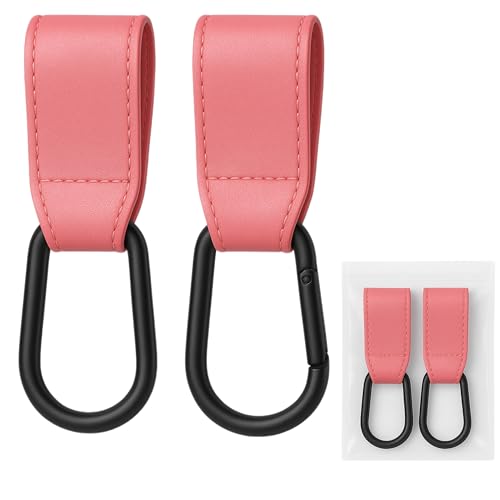 2X Pram Hook Clips,Cup Holder for Pram,Leather Style Pushchair Hooks,Buggy Clips Carrier, Heavy Duty Strollers & Buggies,Travel Pram,Pushchairs & Prams,Baby Changing Bags,Baby Stroller (Pink)